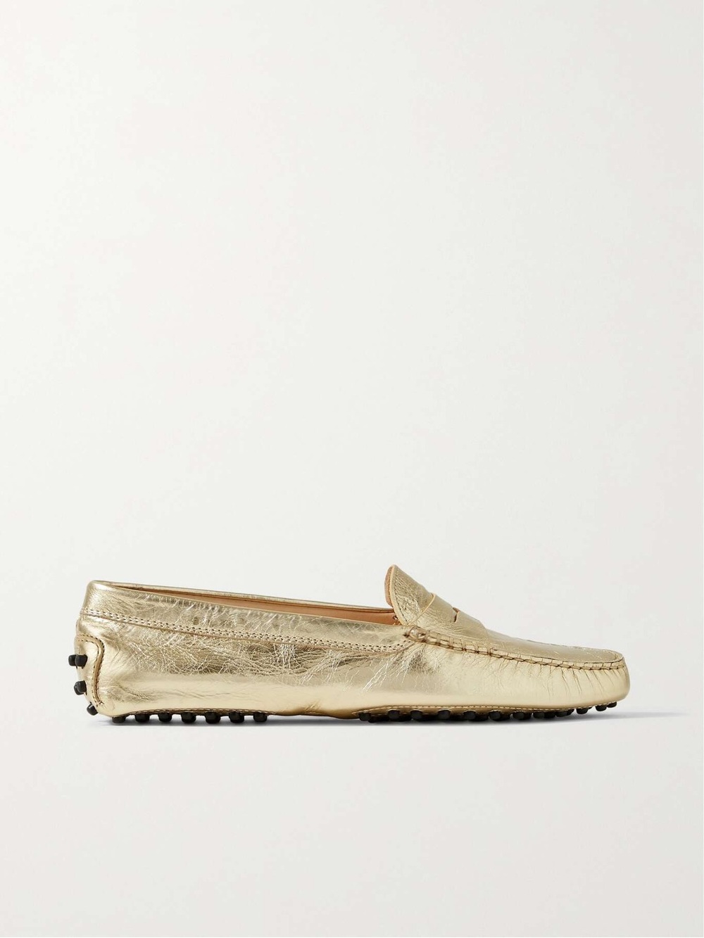 Tod’s Gommino Metallic Textured-leather Loafers | Gold